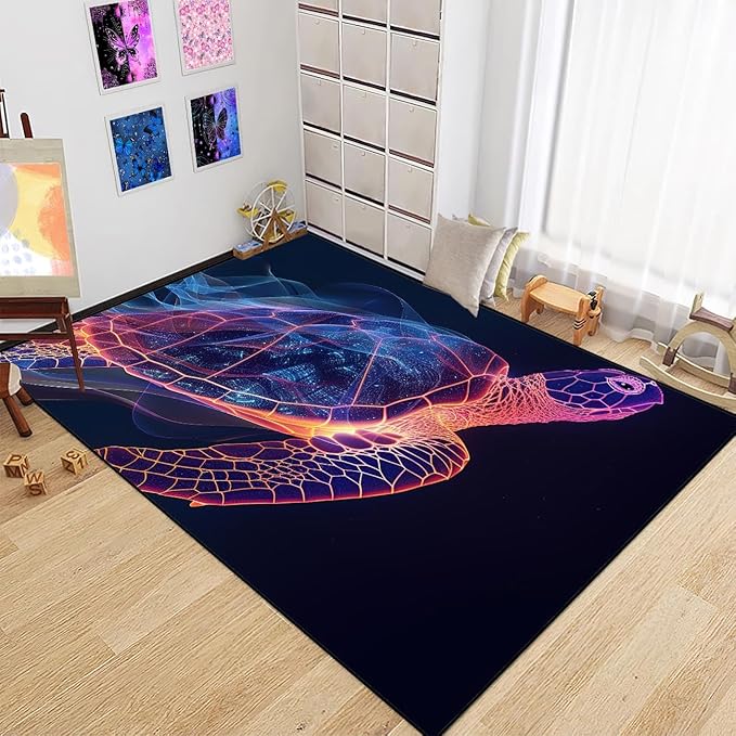 Sea Turtle Area Rug - Sea Turtle Rug for Bedroom Ripple Ocean Theme Rugs Ocean Life Decor, 3x4 Feet