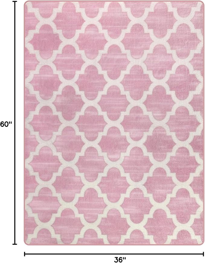 Geometric Shag Modern Area Rug for Living Room Bedroom, 3x5 Distressed Moroccan Fluffy Rug Indoor Carpet for Kids Nursery Bedside Room Decor, Memory Foam Super Soft Shaggy Rugs, Pink/White