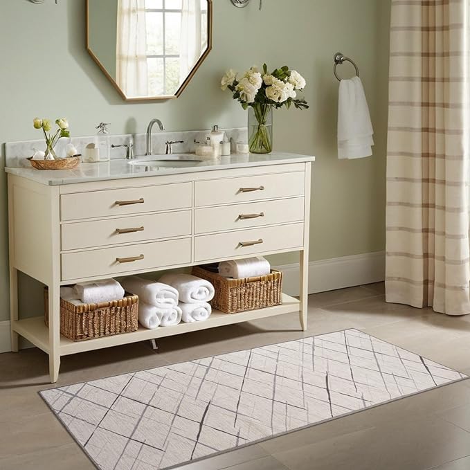 Runners for Hallways Kitchen Runner Rug Non Slip 2x6 Washable Runner Rugs No Pile Tear and Stain Resistance, Hand Woven Style Thin Runners for Hallways, Kitchen, Laundry, Bathroom- White
