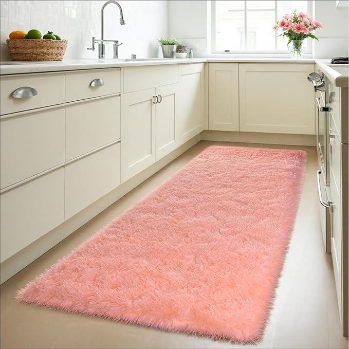 Zentavio Bedside Rugs for Girls Room 2x6 Runner Rugs for Hallway Bedroom Non Slip Fluffy Soft Shaggy Carpet for Kids Home Decor Aesthetic Dorm Nursery Pink