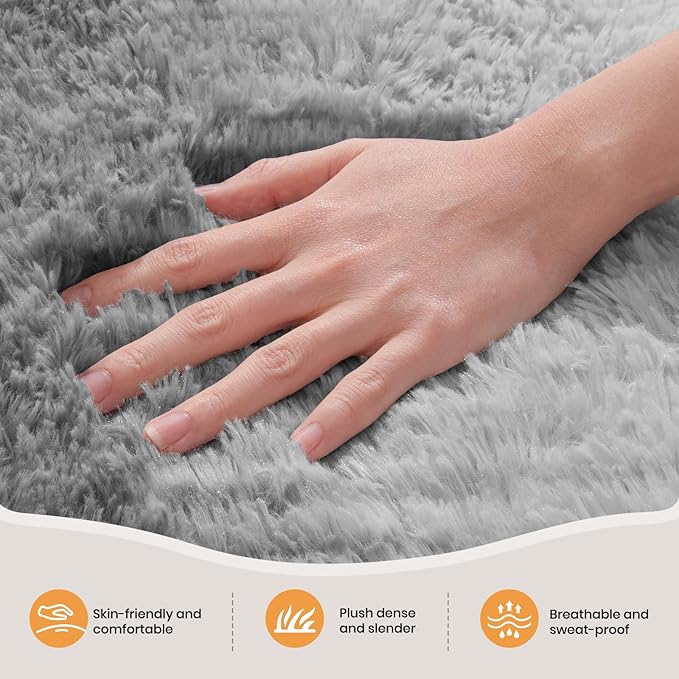 Zentavio Area Rugs for Living Room Rugs for Bedroom 4x6 Carpet Fluffy Soft Shag Aesthetic Plush High Pile Gray Throw Rug for Nursery Kids Room Dorm Grey White
