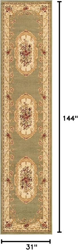 Unique Loom Versailles Collection Traditional Classic Floral Motif Area Rug (2' 7 x 12' 0 Runner, Green/Ivory)