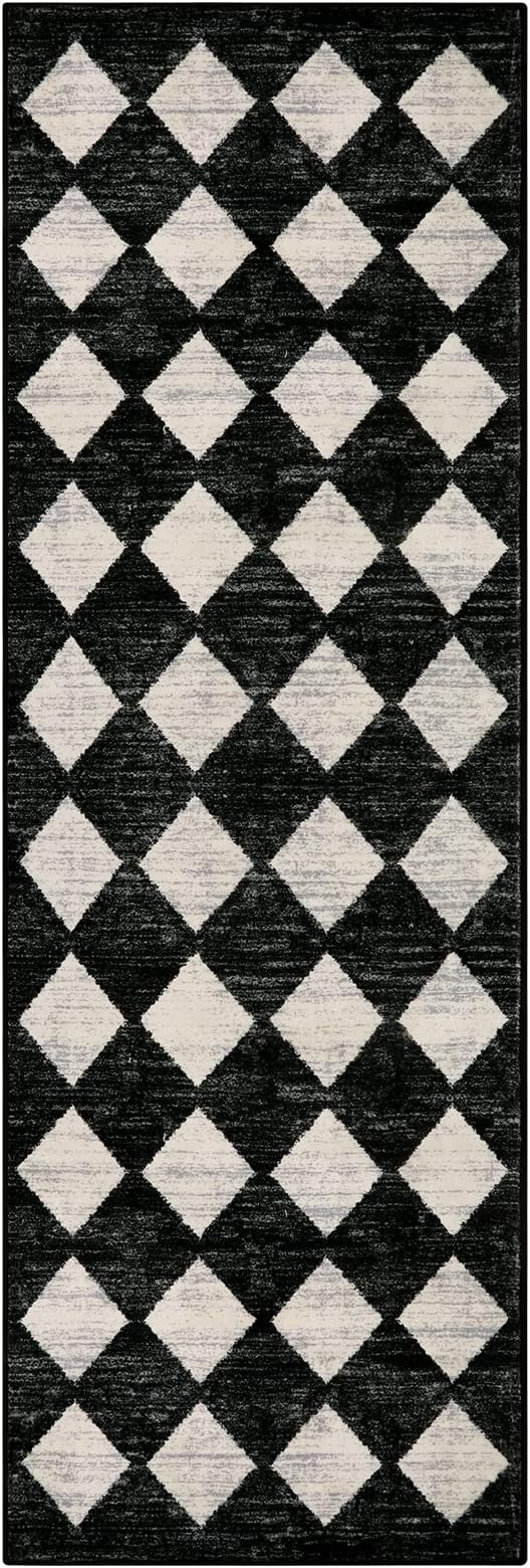 Lahome Moroccan Trellis Runner Rug - 2x6 Washable Black Bathroom Runner Rug Laundry Room Carpet Runner, Modern Soft Non Slip Indoor Floor Accent Mat for Bedside Kitchen Hall Bar Entryway RV