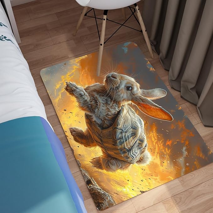 Rabbit Area Rug - Rabbit Tortoise Shell Rug for Kids Girls Boys Lovely Animal Theme Rabbits Carpet Rugs for Bedroom Living Room Rabbits Room Decor, 35" L x 23" W