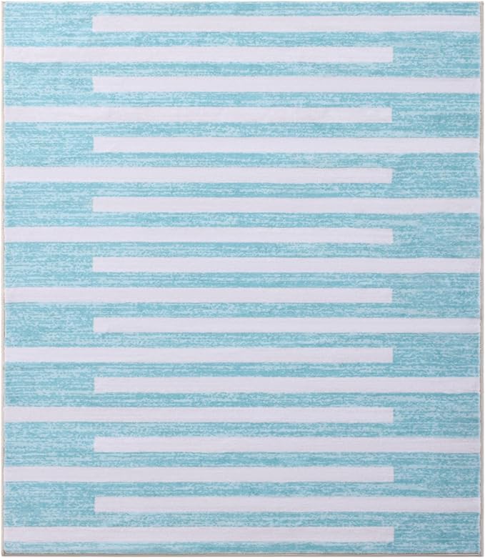 Carvapet Teal Rugs for Living Room, Soft Striped Modern Boho Low Pile Large Carpet with Rubber Backing, Foldable, Non Slip Machine Washable (10 x 8 Feet Rectangular, Teal Area Rug)