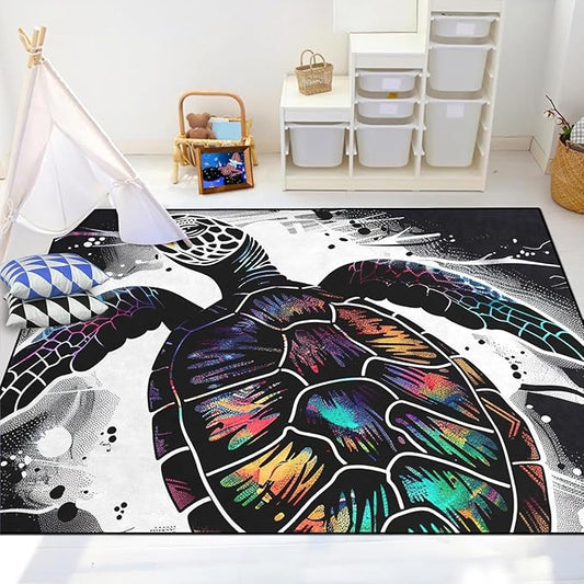 Sea Turtle Coastal Rugs - Kids Sea Turtle Rug for Bedroom Ocean Life Theme, 3'×5'