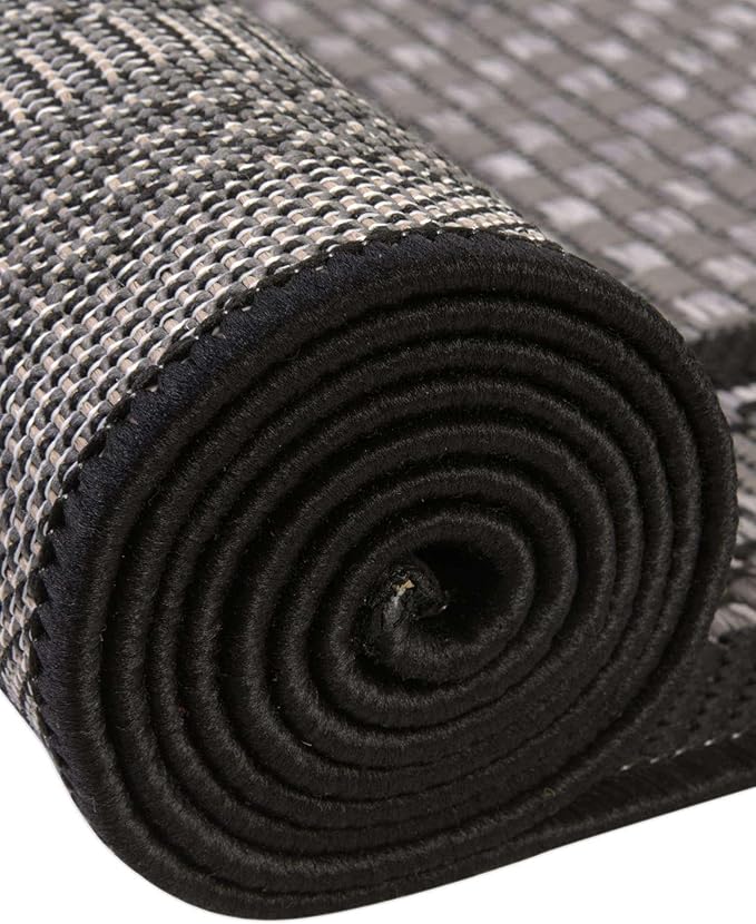 Unique Loom Outdoor Border Collection Area Rug - Multi Border (6' Round, Gray/ Black)
