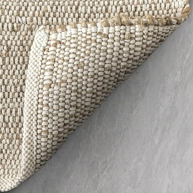 GRUHUM Jute Cotton Area Rug 9'x12' ft Large Rectangle Hand Woven Natural Farmhouse Rug for Living Room, Bedroom Kitchen - Rustic Vintage Bohemian Eco-Friendly Home Décor 9x12 Natural