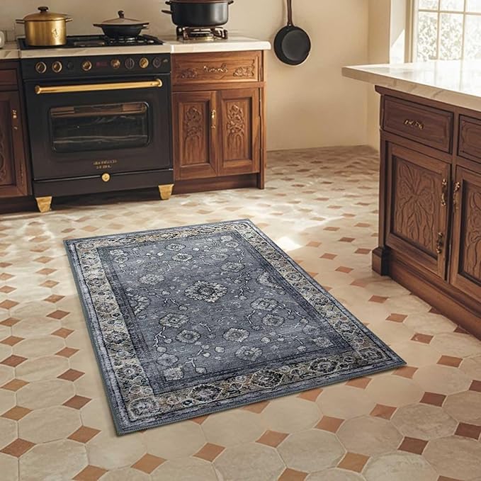 2x3 Oriental Entryway Rug,Washable Non-Slip Small Rugs for Entryway, Ultra-Thin Design for Front Door, Bathroom, Kitchen,Lightgrey Door Mat