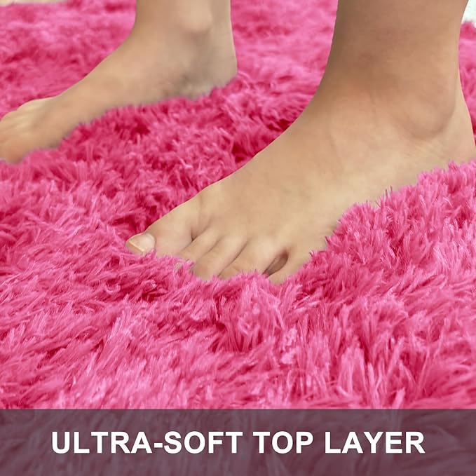 OLANLY 2x4 Machine Washable Runner Rugs for Hallway, Soft Fluffy Shaggy Bedside Rugs for Bedroom, Living Room, Indoor Floor Carpet for Kids Girls Boys, Nursery Rooms, Home Decor Aesthetic, Hot Pink