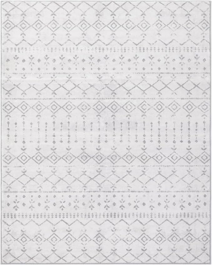 Carvapet Rugs for Living Room Bedroom, Grey Boho Low Pile Large Carpet with Rubber Backing, Foldable, Non Slip Machine Washable (9 x 6 Feet Rectangular, Gray Area Rug)