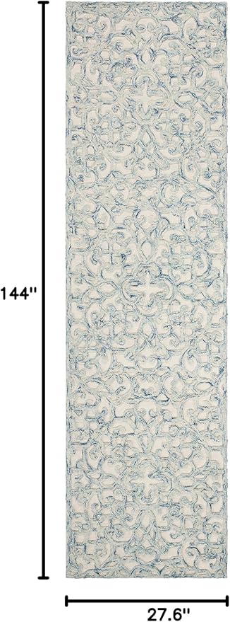SAFAVIEH Trace Collection Runner Rug - 2'3" x 12', Blue & Ivory, Handmade Wool, Ideal for High Traffic Areas in Living Room, Bedroom (TRC103B)