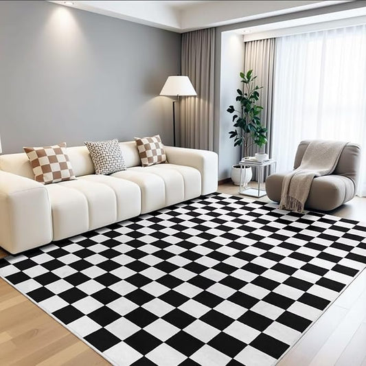 Terrug Black and White Checkered Rug for Living Room Bedroom, 3x5 Soft Washable Area Rug with Non Slip, Low Pile Stain Resistance Carpet for Kids Room Entryway Kitchen Dorm