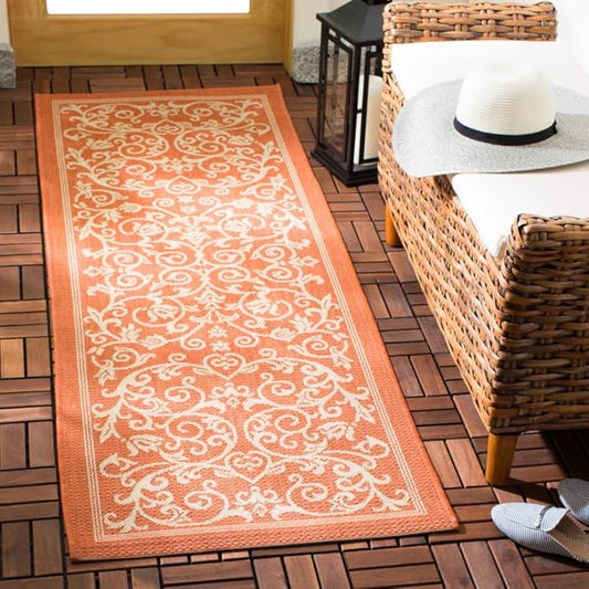 SAFAVIEH Courtyard Collection Runner Rug - 2'3" x 8', Terracotta & Natural, Scroll Design, Non-Shedding & Easy Care, Indoor/Outdoor & Washable-Ideal for Patio, Backyard, Mudroom (CY2098-3202)