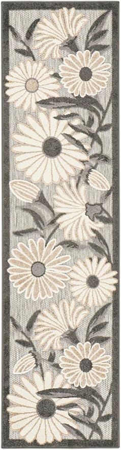 Nourison Aloha Outdoor Beige 2'3" x 12' Area Rug, Easy Cleaning, Non Shedding, Bed Room, Living Room, Dining Room, Deck, Backyard, Patio (2x12)