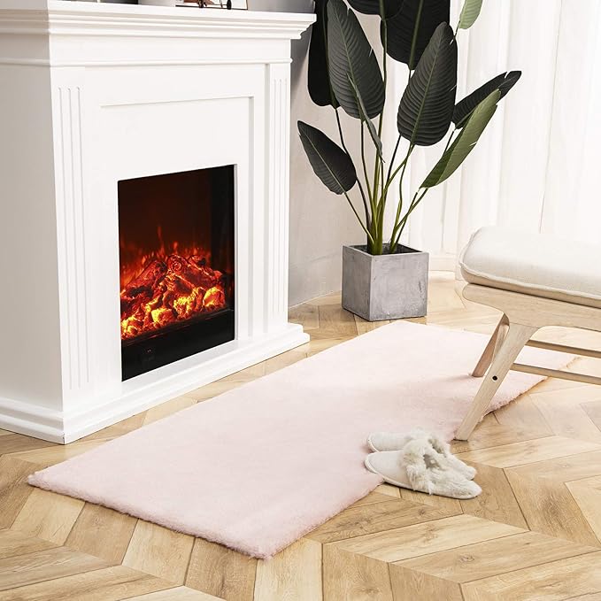 Ashler HOME DECO Ultra Soft Faux Rabbit Fur Chair Couch Cover Area Rug for Bedroom Floor Sofa Living Room Pink 2.2 x 6 Feet