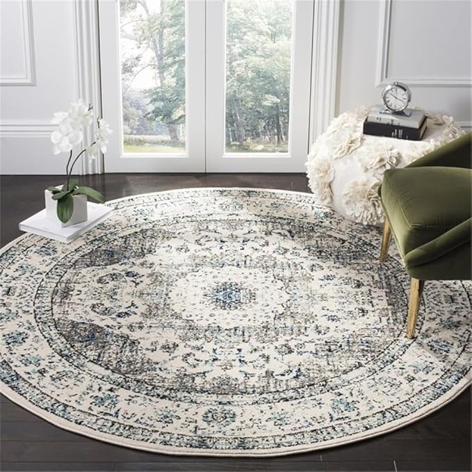SAFAVIEH Evoke Collection 4' Round Ivory/Grey EVK220D Shabby Chic Oriental Medallion Non-Shedding Dining Room Entryway Foyer Living Room Bedroom Area Rug