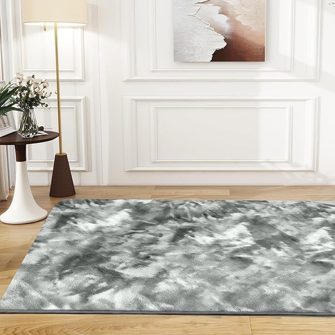 Ultra Soft Kitchen Rugs for Entryway Bathroom 2x3 Feet, Fuzzy Washable Indoor Door Mat - Cozy Faux Fur, Small Carpet for Bedroom Entry, (Grey)