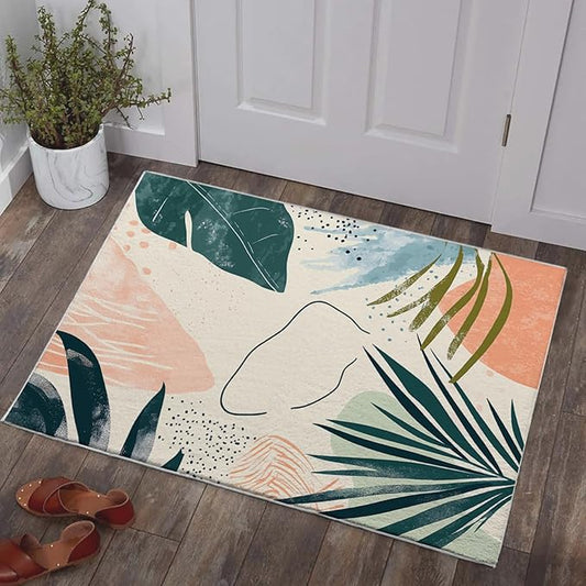 2x3 Area Rugs for Living Room Machine Washable Boho Botanical Rug Non Slip Printed Abstract Plant Rug Carpet Friendly Modern Rug for Bathroom Bedroom Dining Room Kitchen
