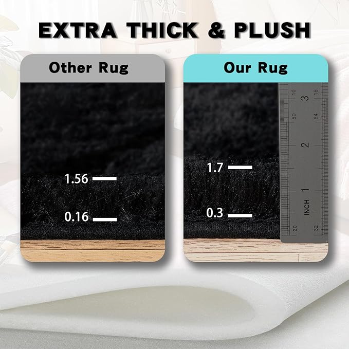 Black Area Rugs for Living Room, 6x9 Fluffy Shaggy Rug Soft Carpets, Rugs for Bedroom Nursery Kids Room Dorm Home Decor Aesthetic