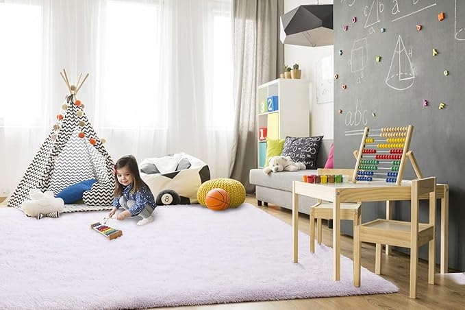TWINNIS Super Soft Shaggy Rugs Fluffy Carpets, 4x5.9 Feet, Indoor Modern Plush Area Rugs for Living Room Bedroom Kids Room Nursery Home Decor, Upgrade Anti-Skid Rectangular Fuzzy Rug, White
