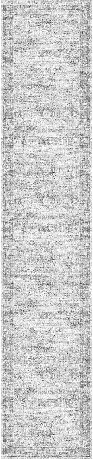 Runner Rug 2'6" x 14' Washable Non-Slip Runner Rugs for Kitchen Bathroom Laundry Room Vintage Ultra Thin Runners for Hallway Entryway Grey