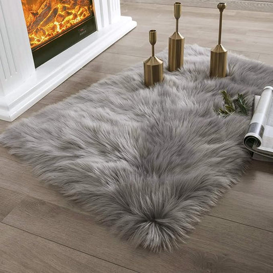 Ashler faux fur rug, Fluffy Shaggy Area Rug Ultra Soft 2 x 2.9 Feet Rectangle Fur Rug Grey Fuzzy Rug Machine Washable Shag Rug, Nursery Decor Throw Rugs for Bedroom, kids room, Living Room