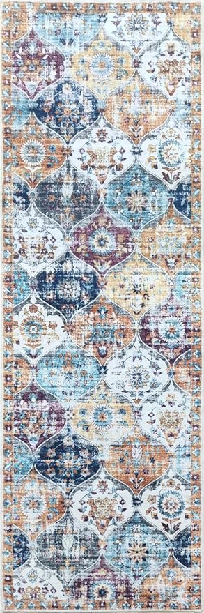 Washable Runner Rug 2x6 Non Slip Machine Washable Vintage Hallway Runner Rug, Low Pile Lightweight Rugs for Entryway, Corridor and Kitchen