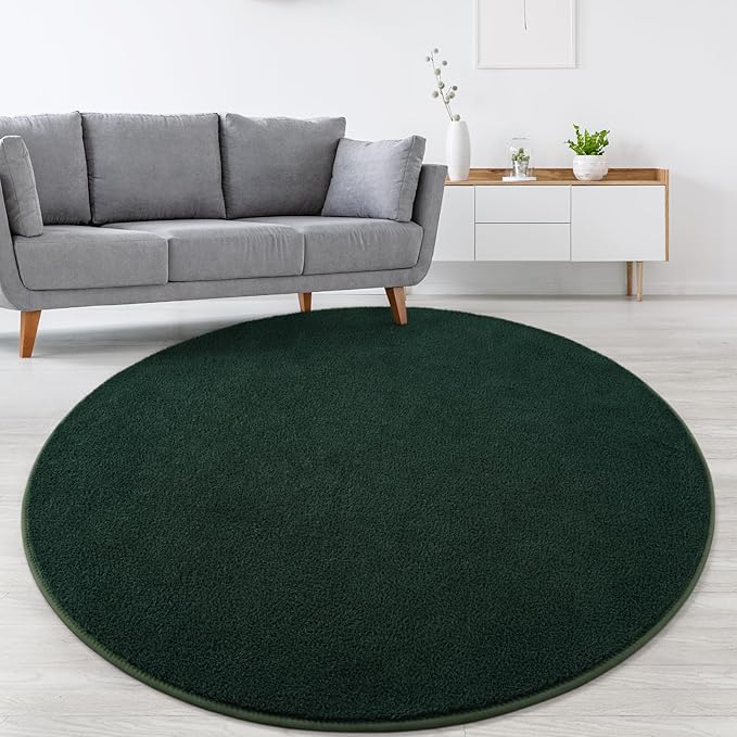 Lascpt Round Rug for Bedroom 4x4, Deep Green Circle Rug for Living Room Super Soft Thicken Memory Foam Circular Rug, Non-Slip Indoor Area Rug for Modern Home Decor, Round Carpet for Nursery Kid's Room