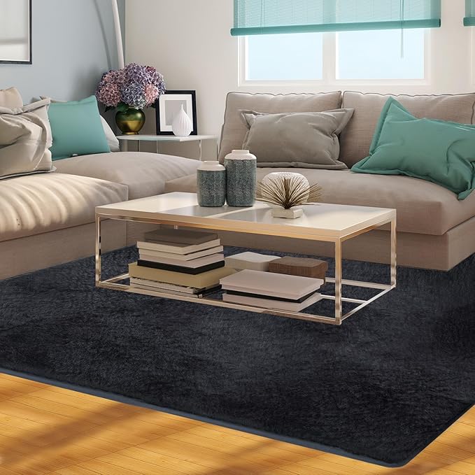 Ultra Soft Area Rug 5x7 Feet, Cosy Fuzzy Faux Fur Area Rug,Indoor Modern Plush Washable Shaggy Rugs for Bedroom Living Room Home Decor, Fluffy Carpet for Kids Room,Nursery,Dorm (Dark Grey)
