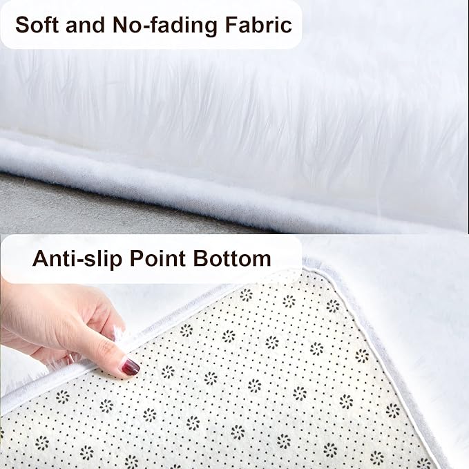 TWINNIS Super Soft Shaggy Rugs Fluffy Carpets 6x9 Feet, Indoor Modern Plush Area Rugs for Living Room Bedroom Kids Room Nursery Home Decor, Upgrade Anti-Skid Rectangular Fuzzy Rug, White