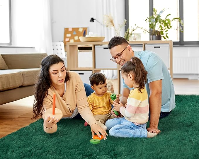 5x7 Rugs for Living Room, Large Fluffy Dark Green Area Rugs for Bedroom, Soft Carpet Shag Kids Rug with 4 Non-Slip Rug Pads (5ft x 7ft, Dark Green)