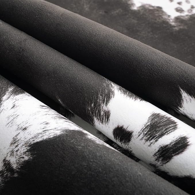 AROGAN 8x10 Feet Faux Cowhide Area Rugs for Living Room, Animal Skins Cow Hide Rug for Bedroom, Cool Western Christmas Decor, Thin Leather Cow Hide Carpets Fireplace Rug, Black