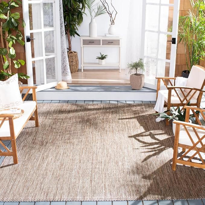 SAFAVIEH Courtyard Collection Area Rug - 8' x 11', Natural & Black, Non-Shedding & Easy Care, Indoor/Outdoor & Washable-Ideal for Patio, Backyard, Mudroom (CY8521-37312)