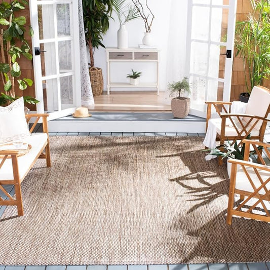 SAFAVIEH Courtyard Collection Area Rug - 8' x 10', Natural & Black, Non-Shedding & Easy Care, Indoor/Outdoor & Washable-Ideal for Patio, Backyard, Mudroom (CY8521-37312)