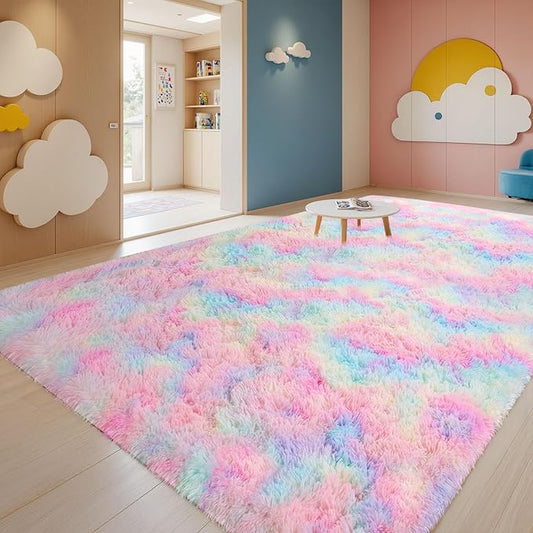 Sour Lemon Area Rugs 9x12 Living Room, Large Area Rug Shag Shaggy Carpet Soft Plush Furry Bedside Rug, Machine Washable Area Rugs for Bedroom Kids Girls Boys Home Decor Anti Slip