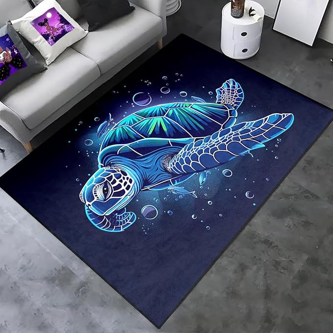Sea Turtle Area Rug - Sea Turtle Rug for Bedroom Ocean Theme Rugs Coastal Rugs for Bedroom Ocean Animal Room Decor, 63 x 47 Inches