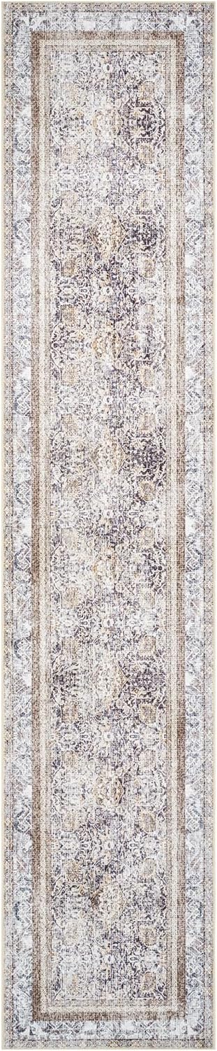 Phantoscope Hallway Runner Rug 2'x10' - Boho Washable Non-Slip Kitchen Rug Runner, Ultra-Thin Vintage Distressed Accent Throw Rug for Entryway Laundry Bathroom Bedroom, Light Brown