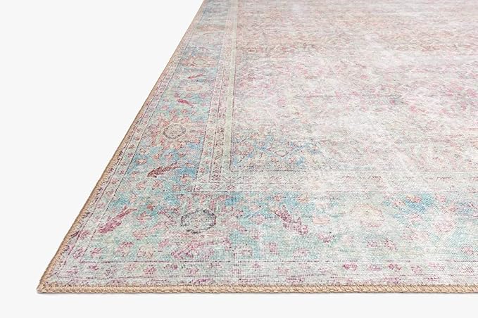 Loloi II Wynter Collection WYN-04 Red/Teal 5'-0" x 7'-6", .13" Thick, Area Rug, Soft, Durable, Printed, Vintage Inspired, Low Pile, Non-Shedding, Easy Clean, Living Room Rug