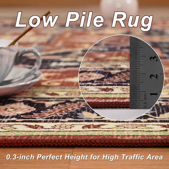 2x3 Orange Red Small Area Rug for Entryway, Soft Washable Rugs with Non-Slip Backing for Bedroom Kitchen, Vintage Throw Carpet Laundry Entry Front Door Decor