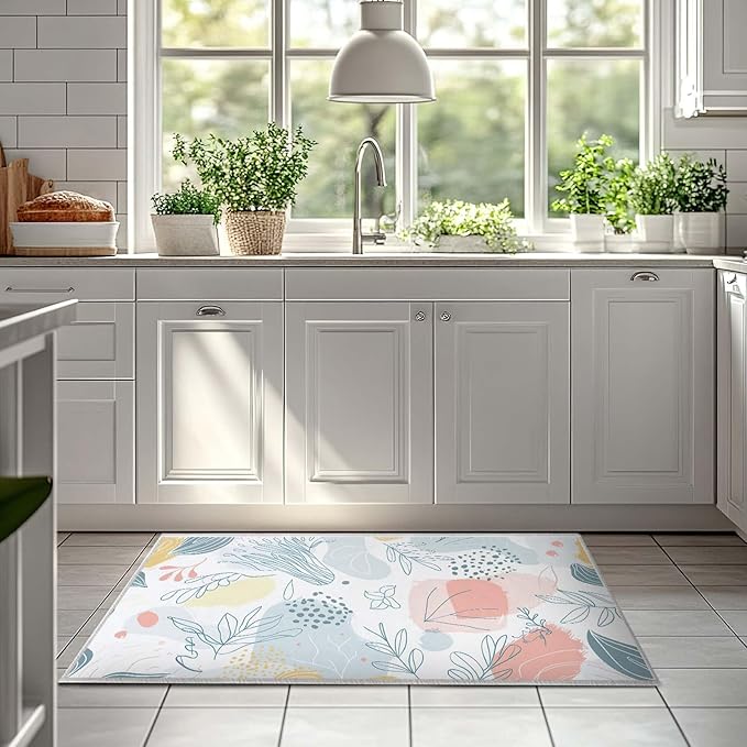2x3 Entryway Rug Boho Minimalist Botanical Leaf Small Area Rug Thin Carpet Bathroom Non Slip Indoor Entrance Low Pile Door Mat Kitchen Stain Resistant Washable Machine