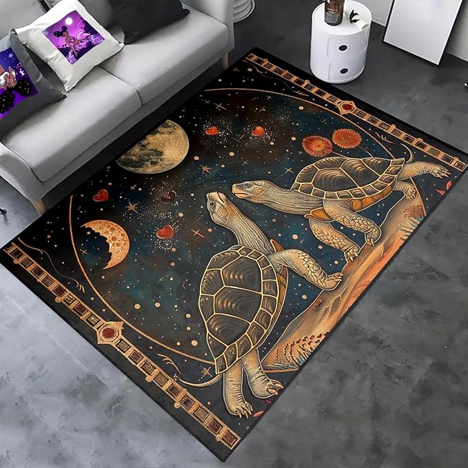 Tortoise Rug for Boys Bedroom - Outer Space Moon Tortoise Rug for Kids Tortoises Theme Rugs, 47" L x 39" W