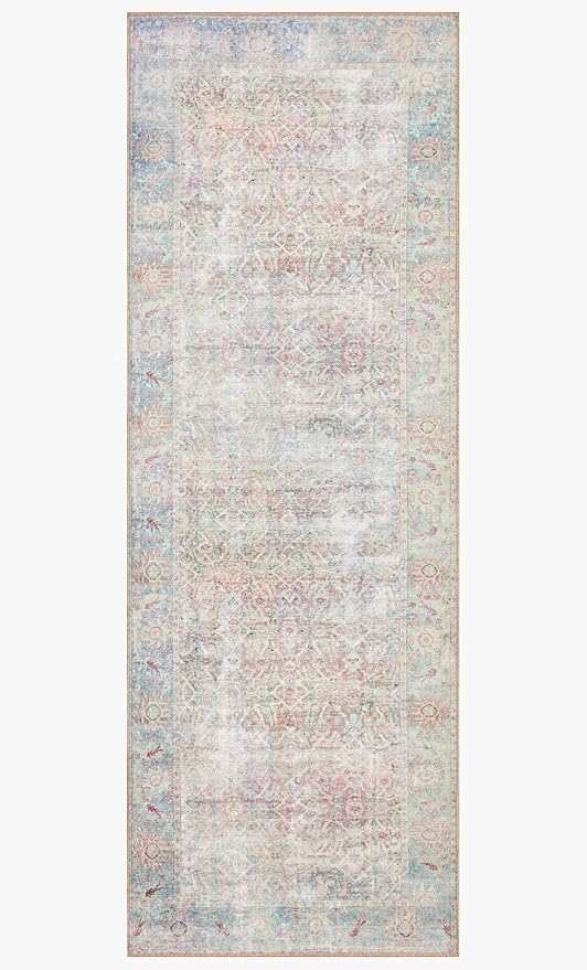 Loloi II Wynter Collection WYN-04 Red/Teal 5'-0" x 7'-6", .13" Thick, Area Rug, Soft, Durable, Printed, Vintage Inspired, Low Pile, Non-Shedding, Easy Clean, Living Room Rug