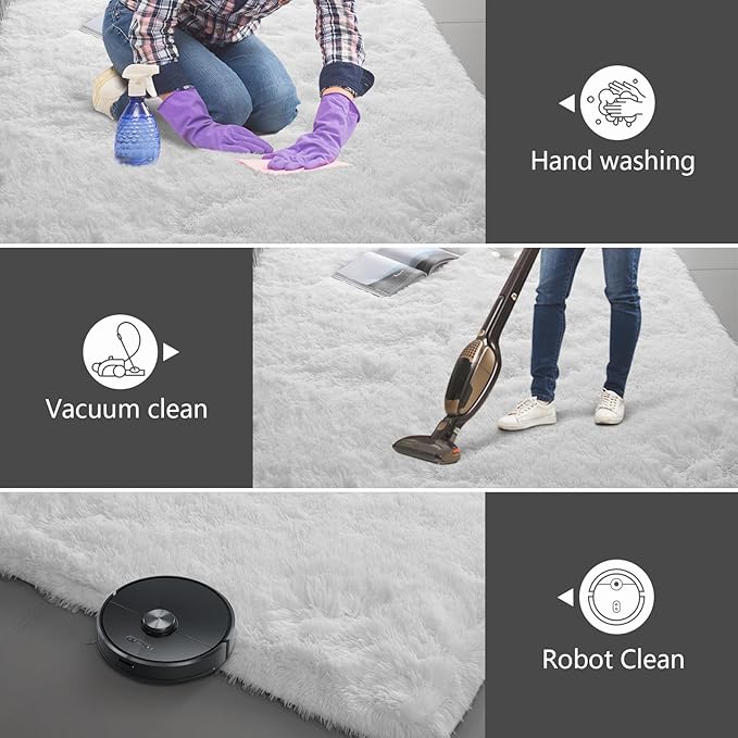 Shag Area Rugs for Living Room 8X10 Ultra Soft Fluffy Area Rugs for Bedroom Dorm, Indoor Carpet Nursery Rugs for Kids Girls Room Home Decor,White