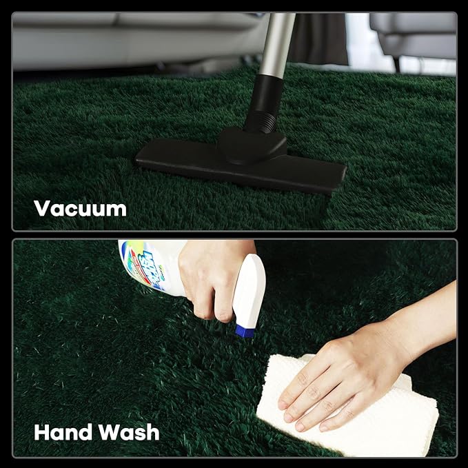Zentavio Dark Green Area Rugs for Living Room Emerald Green Rugs for Bedroom 8x10 Fluffy Fake Grass Large Carpet for Kids Room Playroom Furry Shag Aesthetic Soft High Pile Washable Home Decor