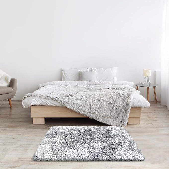 2x3 Fluffy Area Rugs for Bedroom Living Room,Small Soft Shag Fuzzy Rug Non-Shedding Indoor Plush Carpet for Kids Bedroom Nursery Dorm Home Decor,Mottling Grey