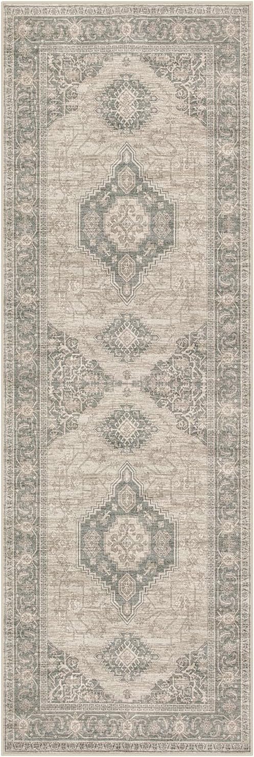 Lahome Oriental Kitchen Runner Rug, 2x6 Washable Rug Runners for Hallway 6 Feet Non Slip, Vintage Soft Long Carpet for Laundry Room Bedside Entryway, Grey/Brown