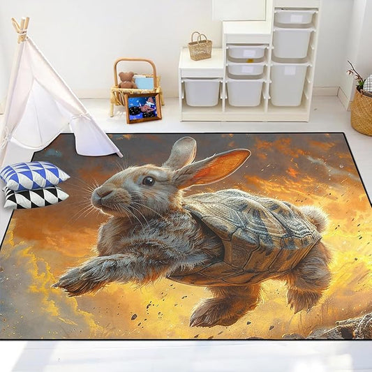 Rabbit Rug for Room - Rabbit Tortoise Shell Rug for Kids Girls Boys Lovely Animal Theme Carpet Rugs, 47" L x 31" W