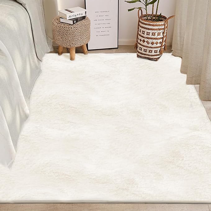 Ultra Soft Kitchen Rugs for Entryway Bathroom 2x3 Feet, Fuzzy Washable Indoor Door Mat - Cozy Faux Rabbit Fur, Small Carpet for Bedroom Entry (Beige)