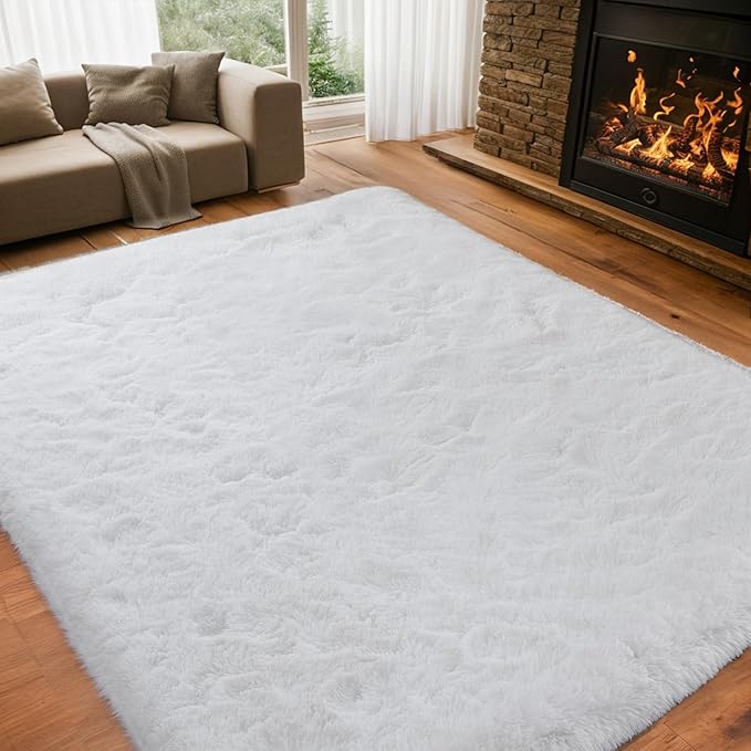 Zentavio White Living Room Rugs 9x12 Large Area Rugs for Bedroom Soft Fluffy Furry Shag Aesthetic Carpet Plush High Pile Floor Rug for Nursery Kids Room Dorm Home Decor